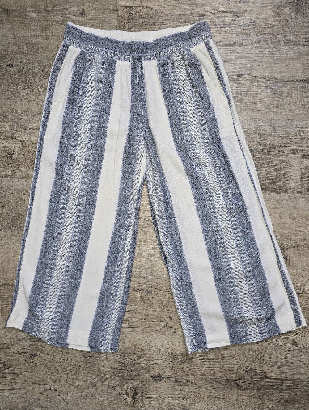 CLOTH & STONE Blue White Striped Coastal Linen Wide Leg Pull On Pants Size Small